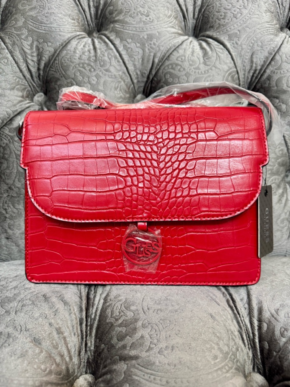 NWT Guess Red Croc-Embossed Shoulder Bag ✨Retail💲59.99